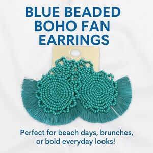 Blue Beaded Fan Earrings